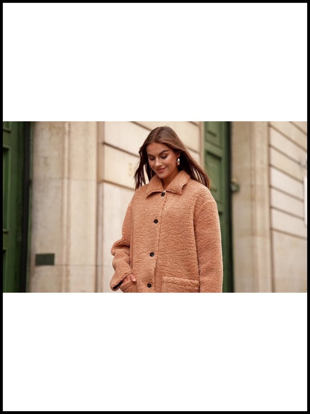 Faux Fur Sherpa Fleece Coat Button Down Winter Overcoat - Picture 6 of 6